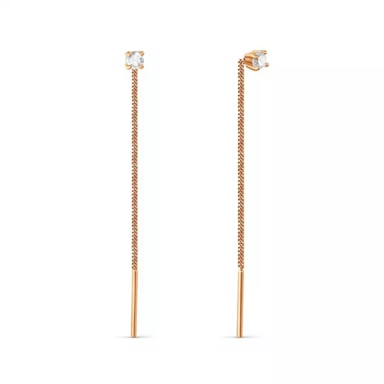 Серьги-продевки с фианитом из золота