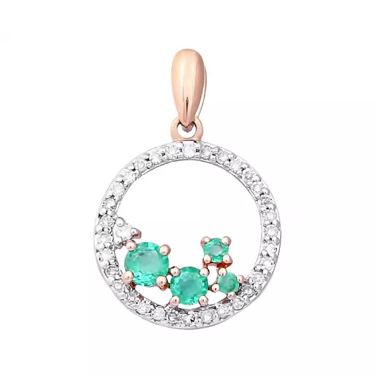 Подвеска с бриллиантами с изумрудом из золота