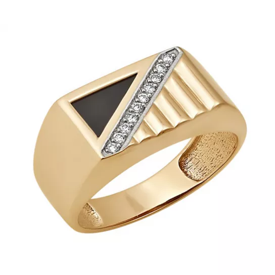 Кольцо-печатка с фианитом из золота