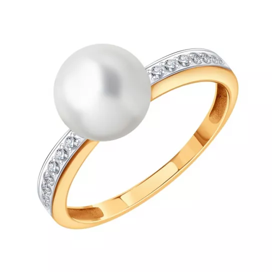 Кольцо с бриллиантами с жемчугом из золота