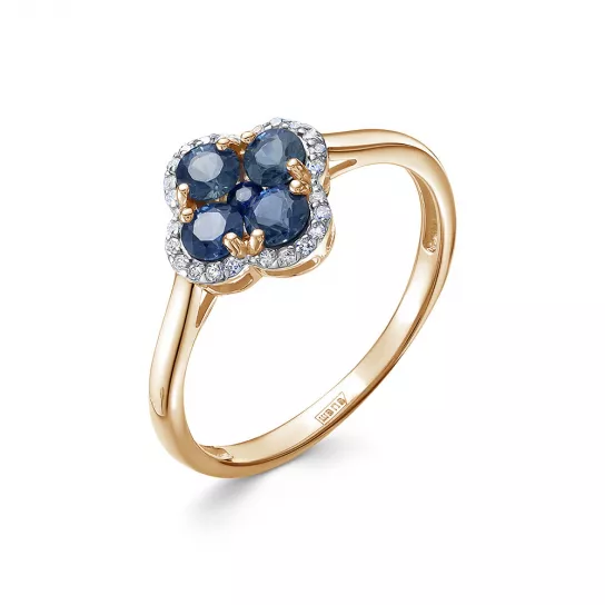 Кольцо с бриллиантами с сапфиром из золота
