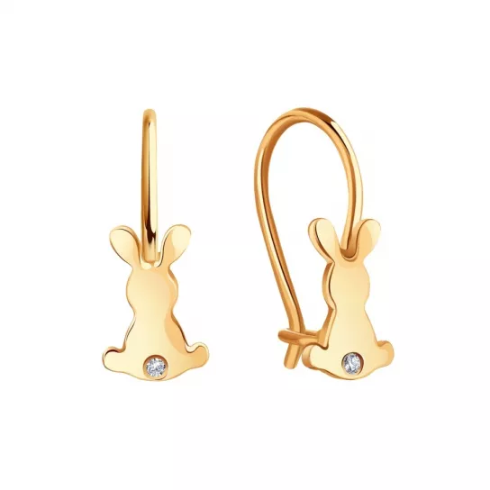 Серьги детские с фианитом из золота