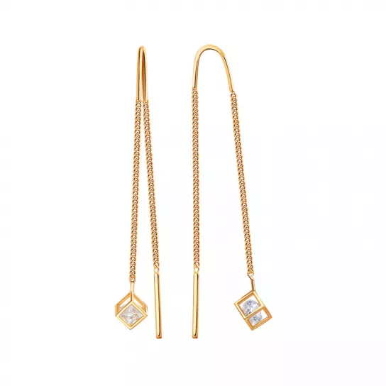 Серьги-продевки с фианитом из золота