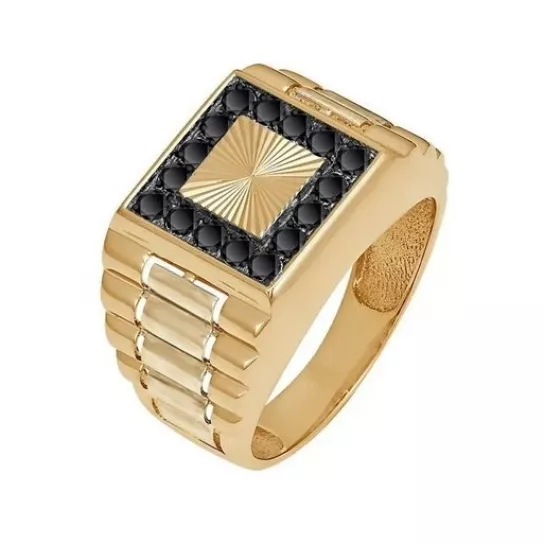 Кольцо-печатка с фианитом из золота