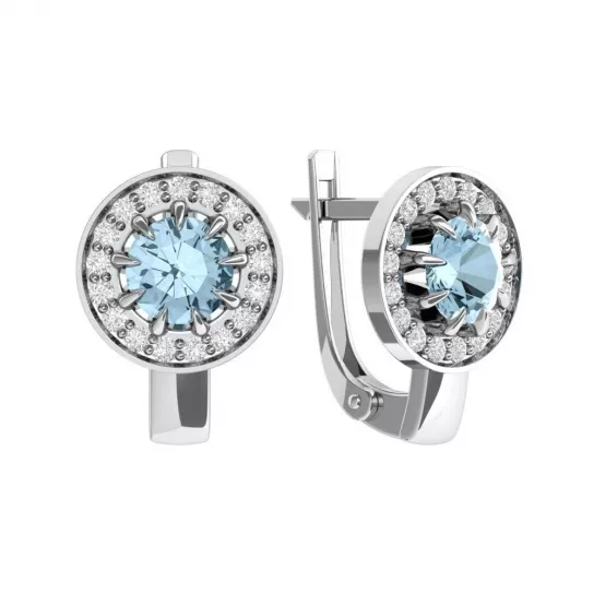 Серьги с фианитом и кварцем из серебра