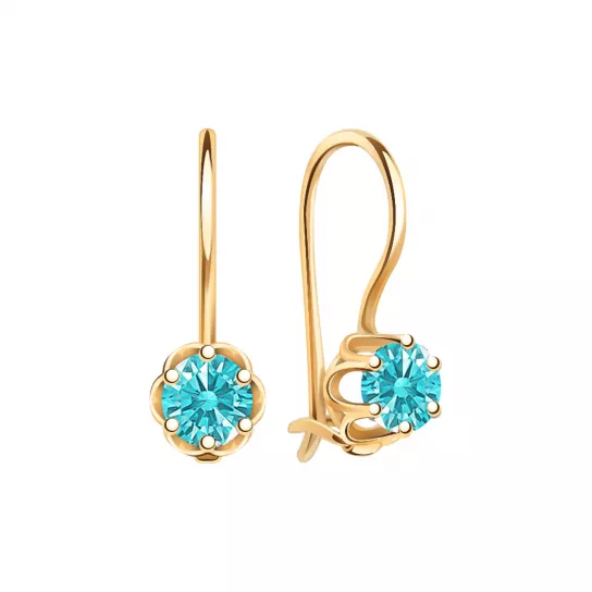 Серьги детские с фианитом из золота