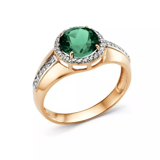 Кольцо с кварцем и фианитом из золота