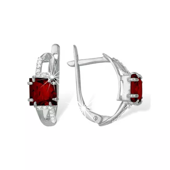 Серьги с гранатом и фианитом из серебра