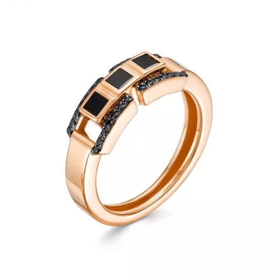 Кольцо с ониксом и фианитом из золота