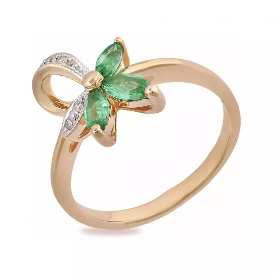 Кольцо с бриллиантами с изумрудом из золота